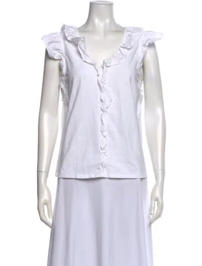 Pre-owned Veronica Beard Square Neckline Short Sleeve Top In White