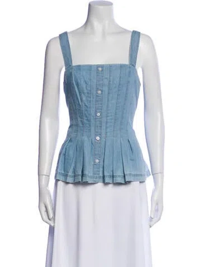 Pre-owned Veronica Beard Square Neckline Sleeveless Button-up Top In Blue