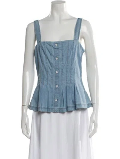 Pre-owned Veronica Beard Square Neckline Sleeveless Button-up Top In Blue
