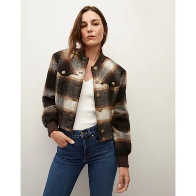 Pre-owned Veronica Beard Stanley Plaid Cropped Bomber Jacket 8 In Brown