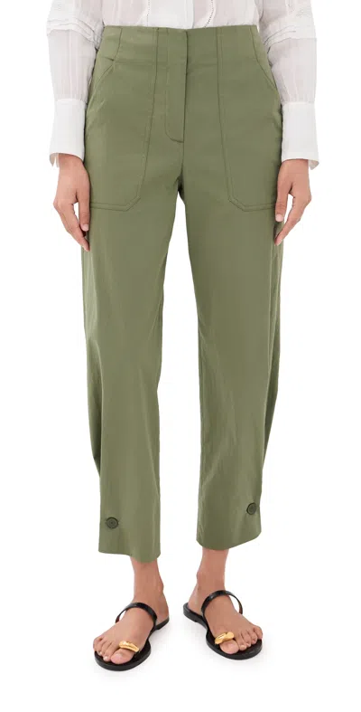 Veronica Beard Stapleton Buttoned Pant In Stone Army In Green