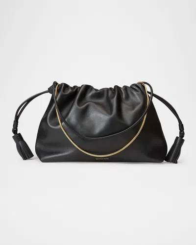 Veronica Beard Stash Ruched Leather Shoulder Bag In Black