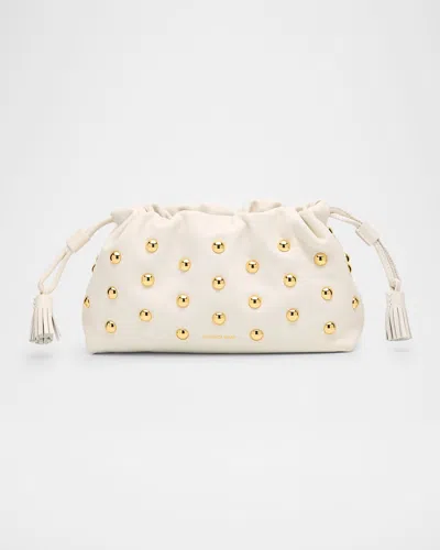 Veronica Beard Stash Small Studded Leather Clutch Bag In Off White Gold