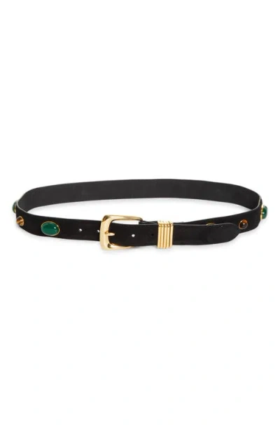 Veronica Beard Stone Embellished Leather Arc Belt In Black