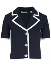 Veronica Beard Stovall Contrast Detail Crop Knit Jacket In Blue