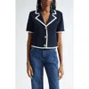 Veronica Beard Stovall Contrast Detail Crop Knit Jacket In Navy