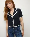 Veronica Beard Stovall Contrast Detail Crop Knit Jacket In Navy
