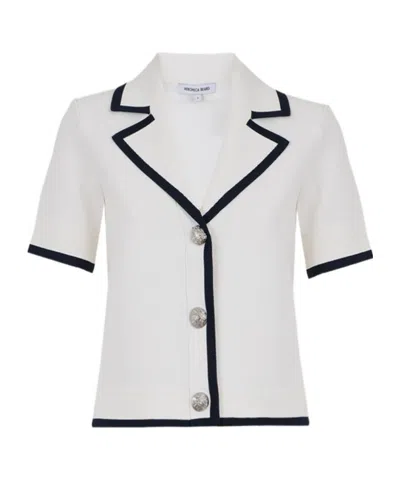Veronica Beard Stovall Short-sleeve Knitted Jacket In White