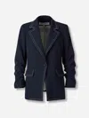 Veronica Beard Contrast-stitch Puff-sleeves Blazer In Blue