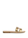 Veronica Beard Via Metallic Leather Flat Slide Sandals In Gold