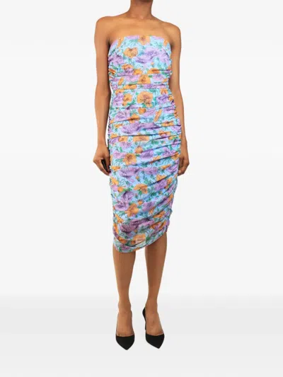 Pre-owned Veronica Beard Strapless Ruched Midi Dress In Blue