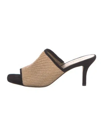 Pre-owned Veronica Beard Straw Colorblock Pattern Slides In Black