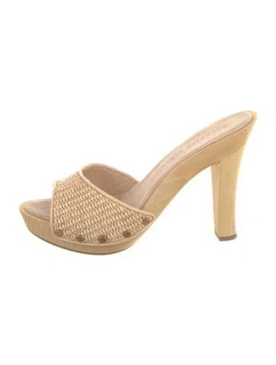 Pre-owned Veronica Beard Straw Slides In Neutral