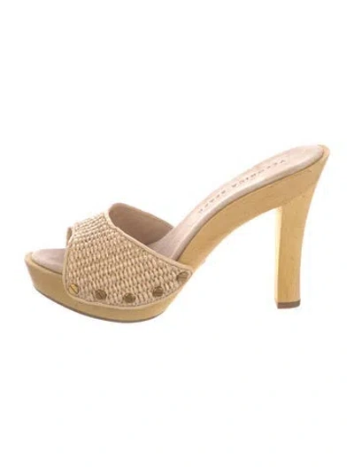 Pre-owned Veronica Beard Straw Slides In Neutrals