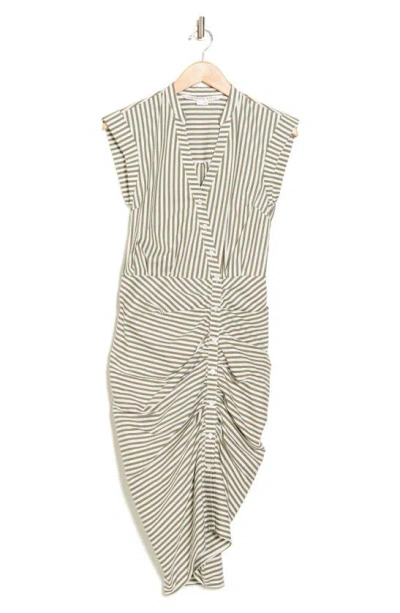 Veronica Beard Stripe Ruched Shirt Dress In Bright Army/ White