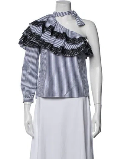 Pre-owned Veronica Beard Striped Asymmetrical Top In Blue