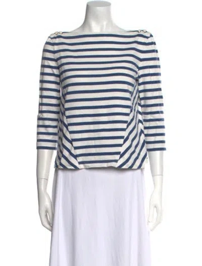 Pre-owned Veronica Beard Striped Bateau Neckline Crop Top In Blue