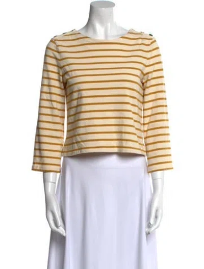 Pre-owned Veronica Beard Striped Bateau Neckline Crop Top In Yellow