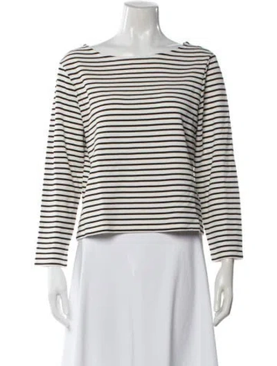 Pre-owned Veronica Beard Striped Bateau Neckline Top In Black