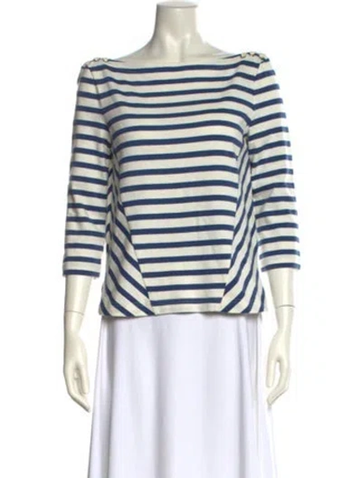 Pre-owned Veronica Beard Striped Bateau Neckline Top In Blue