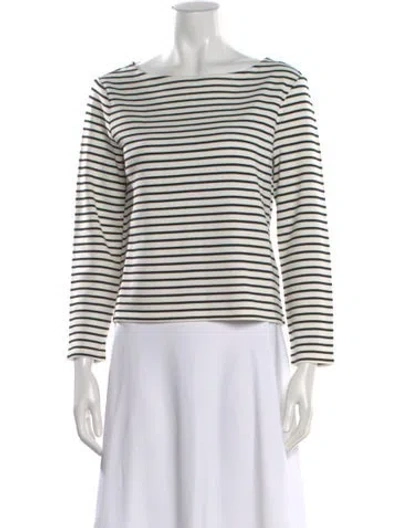 Pre-owned Veronica Beard Striped Bateau Neckline Top W/ Tags In White