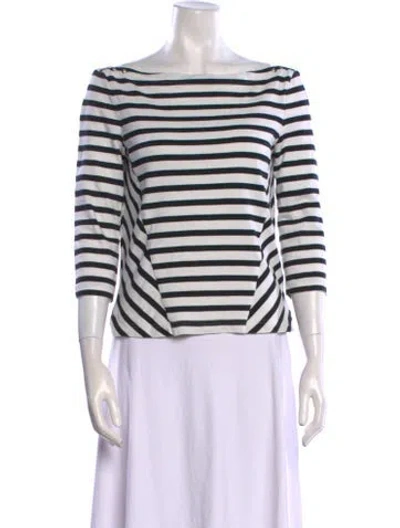 Pre-owned Veronica Beard Striped Bateau Neckline Top In White