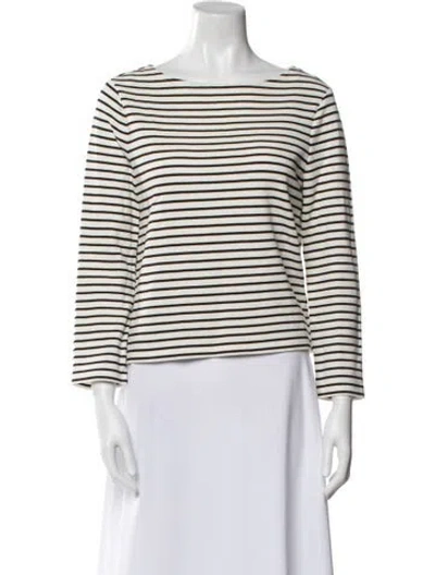 Pre-owned Veronica Beard Striped Bateau Neckline Top In White