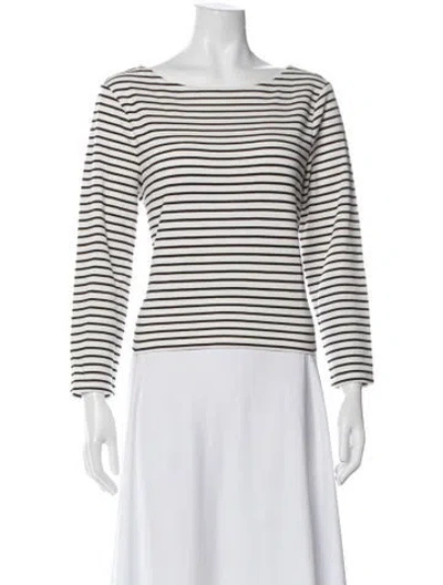 Pre-owned Veronica Beard Striped Bateau Neckline Top In White