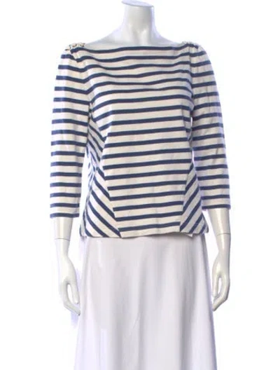 Pre-owned Veronica Beard Striped Bateau Neckline Top In White