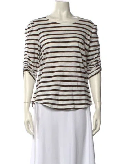 Pre-owned Veronica Beard Striped Bateau Neckline T-shirt In White