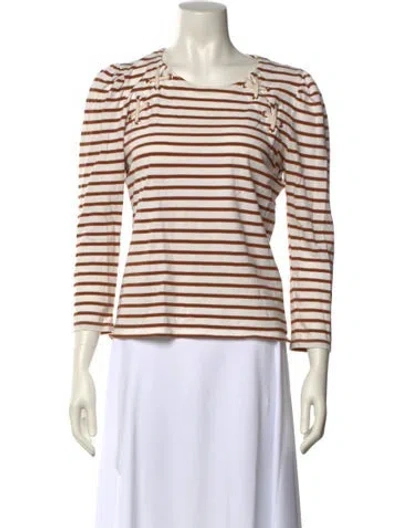 Pre-owned Veronica Beard Striped Bateau Neckline T-shirt In White
