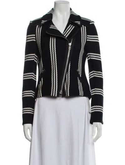 Pre-owned Veronica Beard Striped Biker Jacket In Black