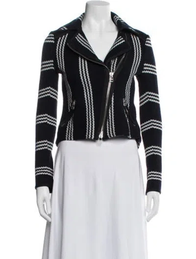 Pre-owned Veronica Beard Striped Biker Jacket In Blue