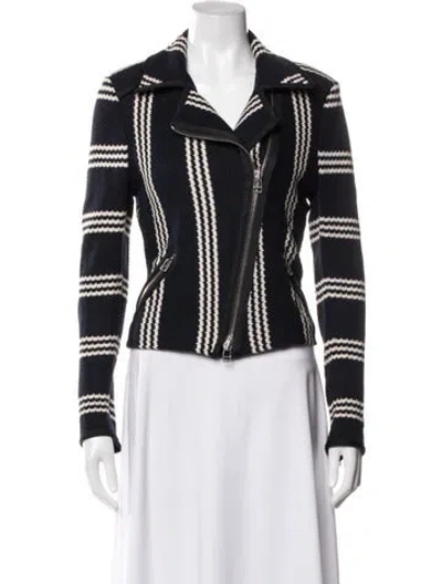 Pre-owned Veronica Beard Striped Biker Jacket In Blue