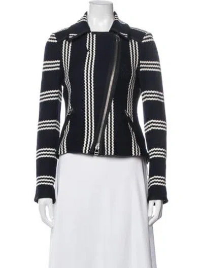 Pre-owned Veronica Beard Striped Biker Jacket In Blue