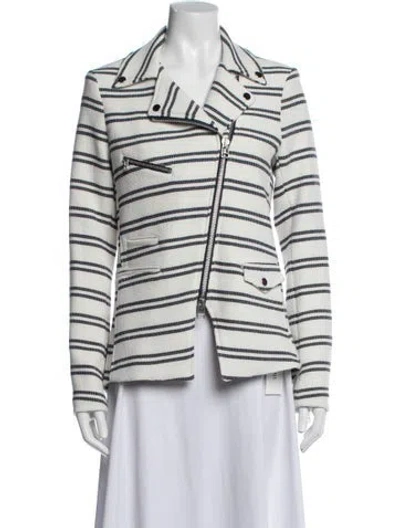 Pre-owned Veronica Beard Striped Biker Jacket In Blue/neutrals