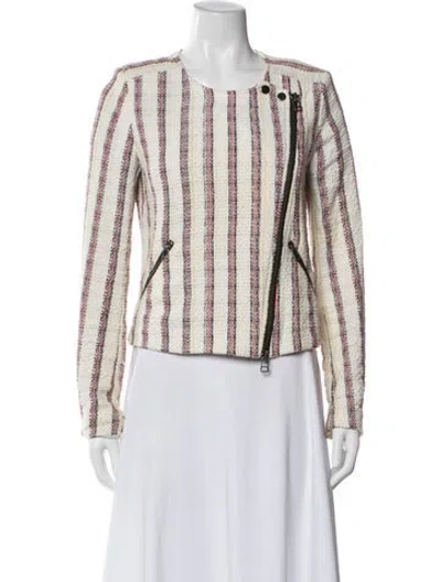 Pre-owned Veronica Beard Striped Biker Jacket In Neutral