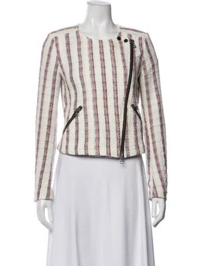 Pre-owned Veronica Beard Striped Biker Jacket In Neutral
