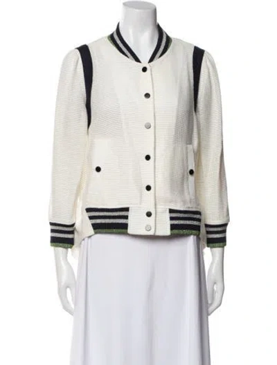 Pre-owned Veronica Beard Striped Bomber Jacket In Neutral