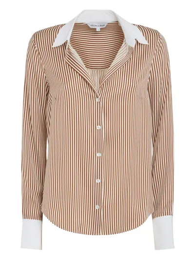 Veronica Beard Striped Button-up Shirt In Nude