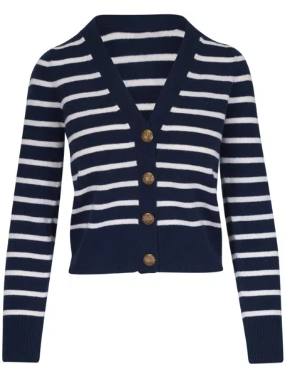Veronica Beard Solene Cashmere Striped Cardigan In Navy Ivory In Black
