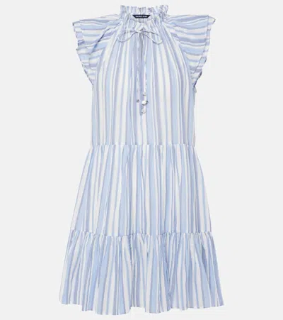 Veronica Beard Zee Layered Striped Ramie Mini Dress In Blue Multi