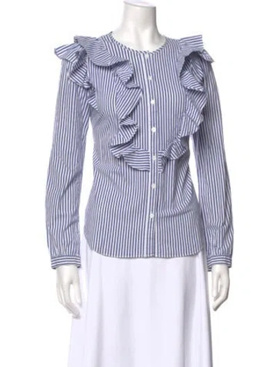 Pre-owned Veronica Beard Striped Crew Neck Blouse In Blue