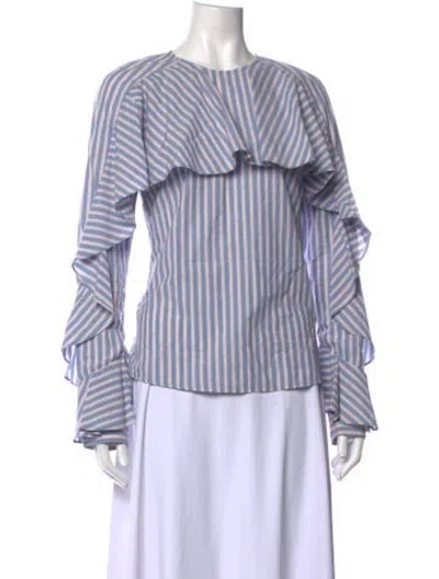 Pre-owned Veronica Beard Striped Crew Neck Blouse In Blue