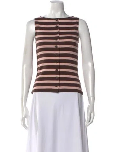 Pre-owned Veronica Beard Striped Crew Neck Button-up Top In Brown