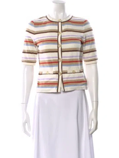 Pre-owned Veronica Beard Striped Crew Neck Button-up Top In Multi