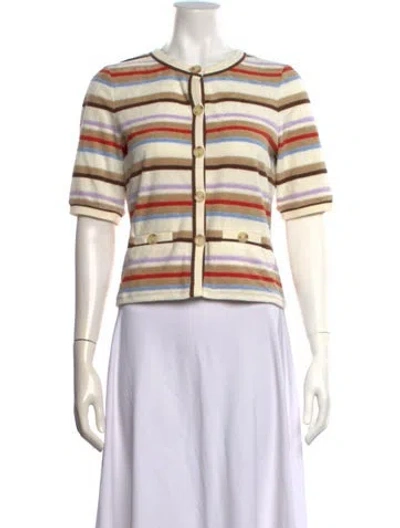 Pre-owned Veronica Beard Striped Crew Neck Button-up Top In Neutral