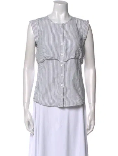 Pre-owned Veronica Beard Striped Crew Neck Button-up Top In White