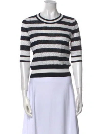 Pre-owned Veronica Beard Striped Crew Neck Crop Top In White