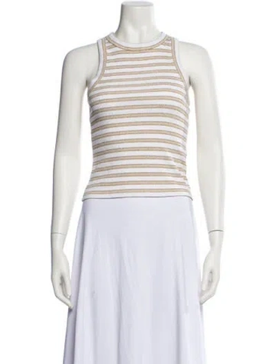 Pre-owned Veronica Beard Striped Crew Neck Crop Top In White